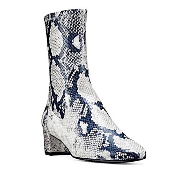 Stuart Weitzman Ernestine Python Print Leather Boots Gray Cream Size 7.5 - Picture 4 of 12